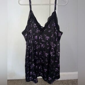 Torrid NWT Satin Look Lace Trim Cami Spaghetti Strap Tank Top Black Floral 1X